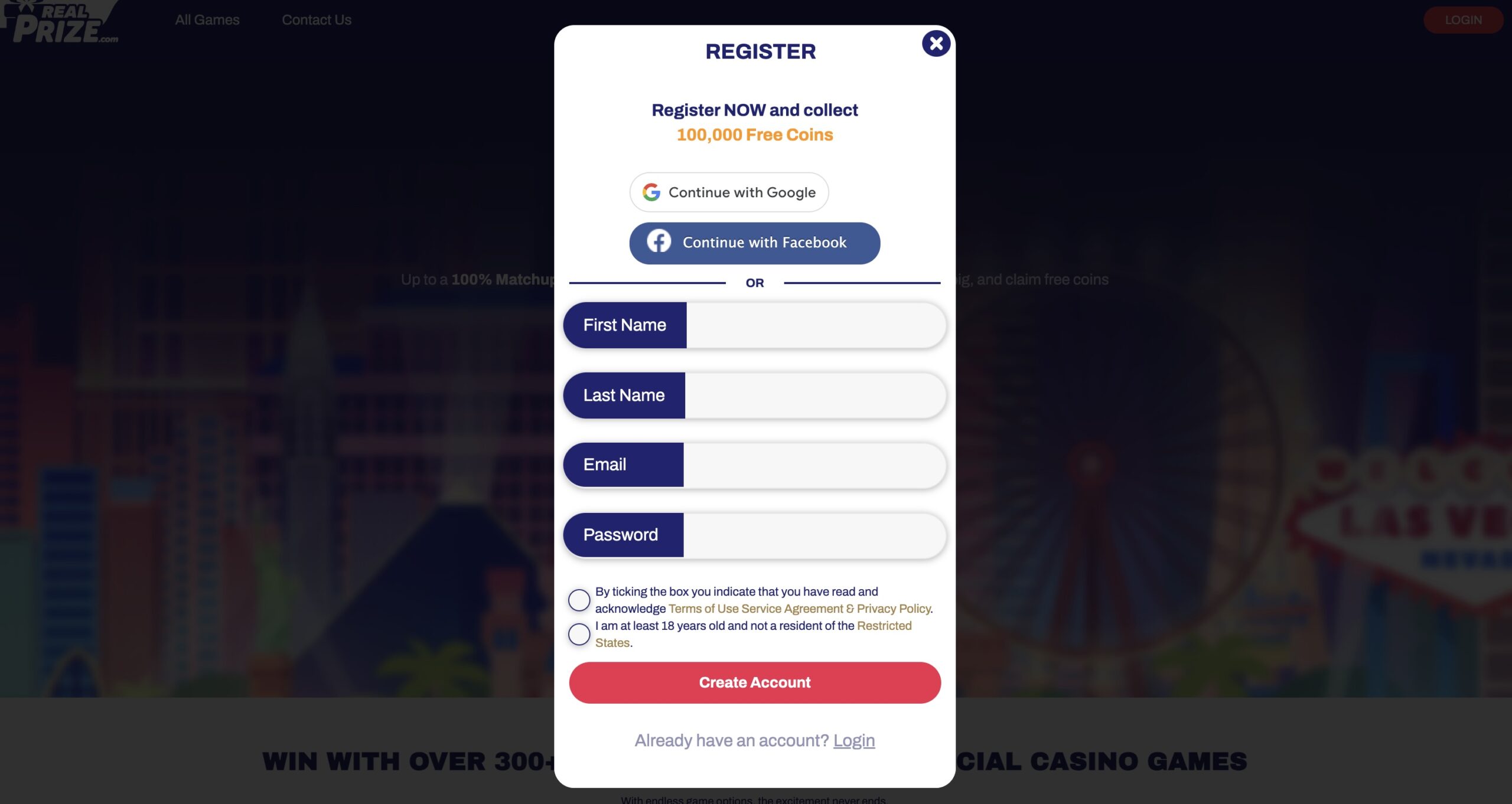 Real Prize Casino Registration Details