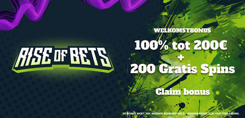 Banner met informatie over welkomstbonus aangeboden door Rise of Bets