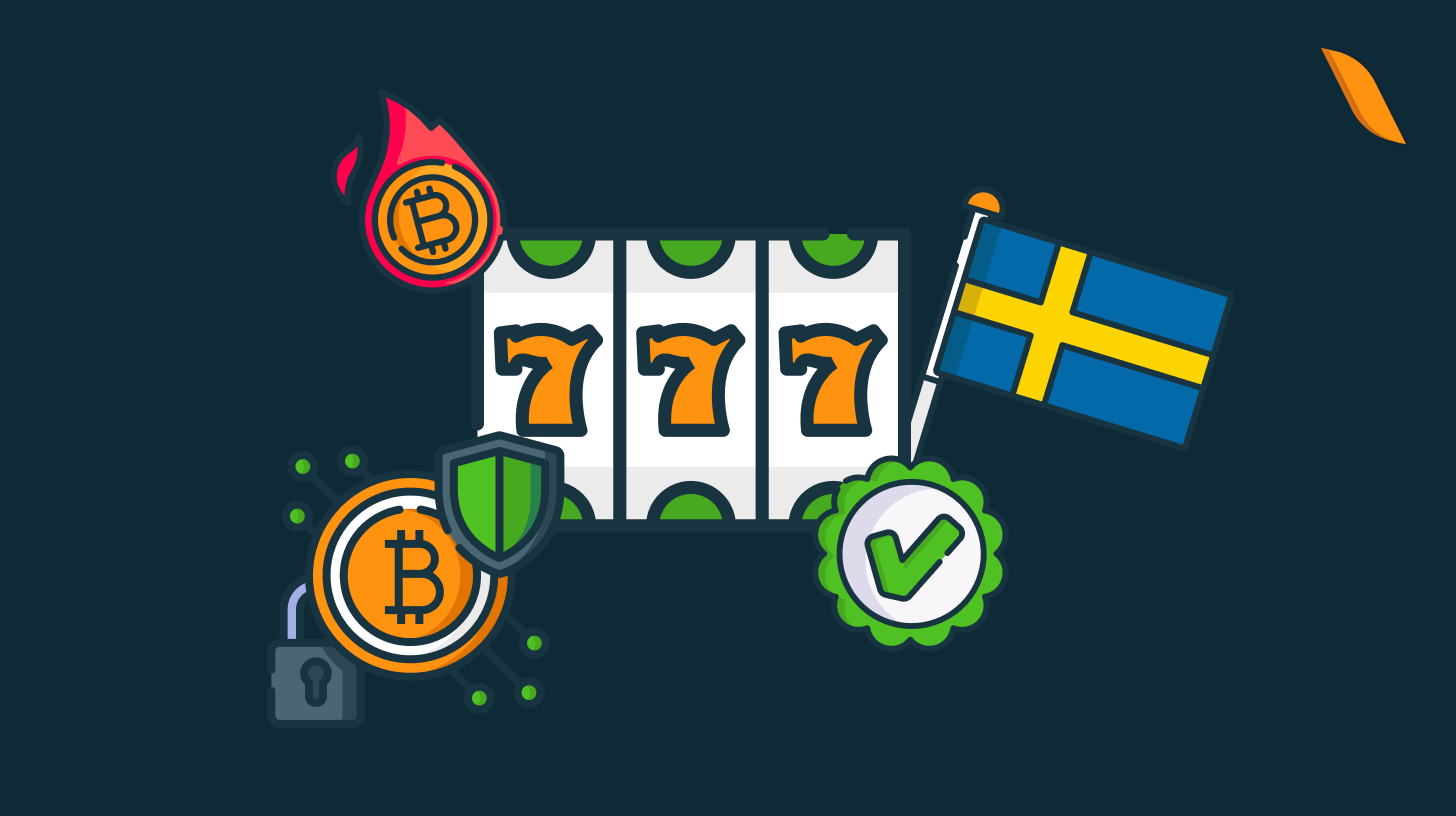 crypto casinon bild med slotrader och svenska flagga